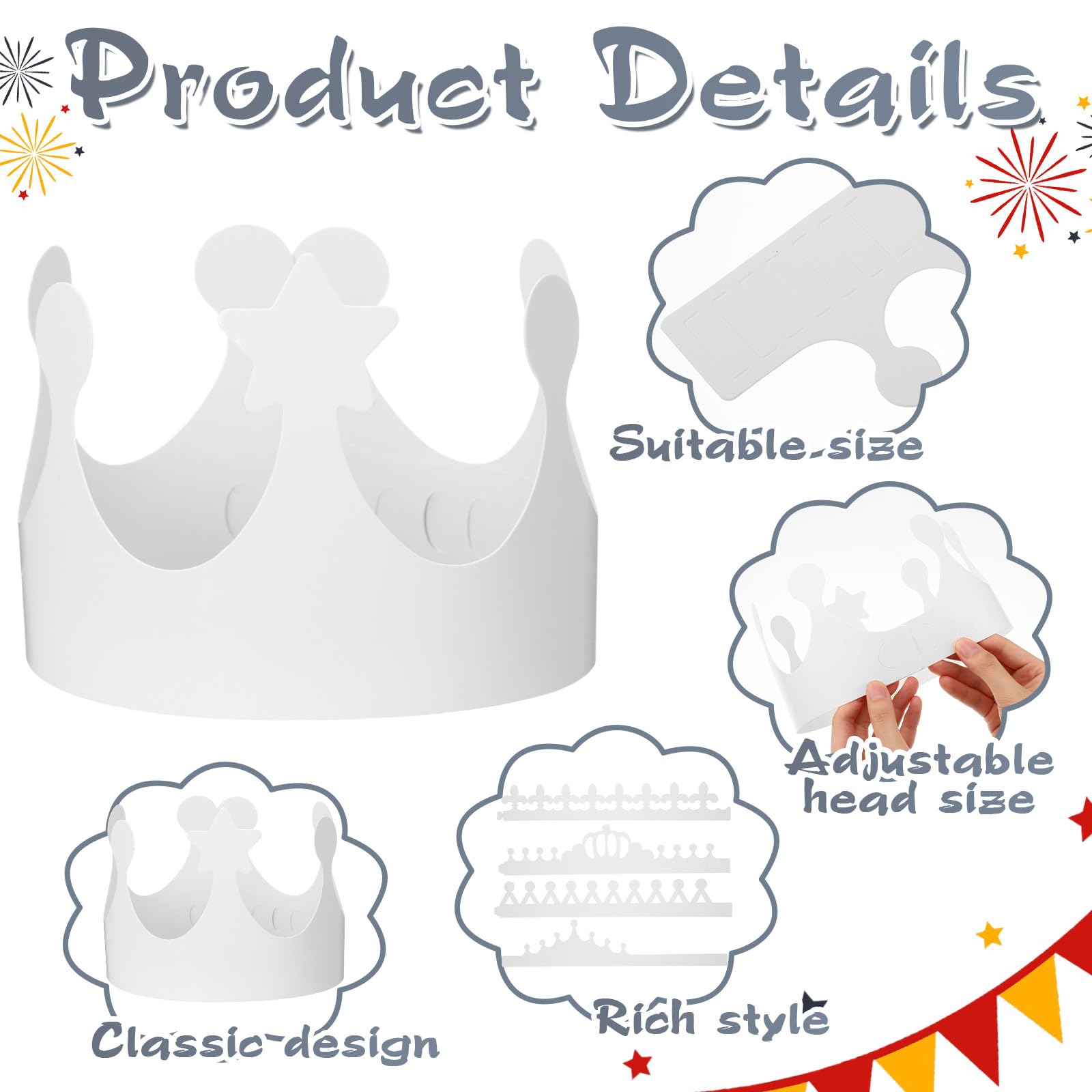 Thenshop Coronas de papel blancas para niños para decorar fiestas de cumpleaños en blanco, coronas para niños, princesa, reina