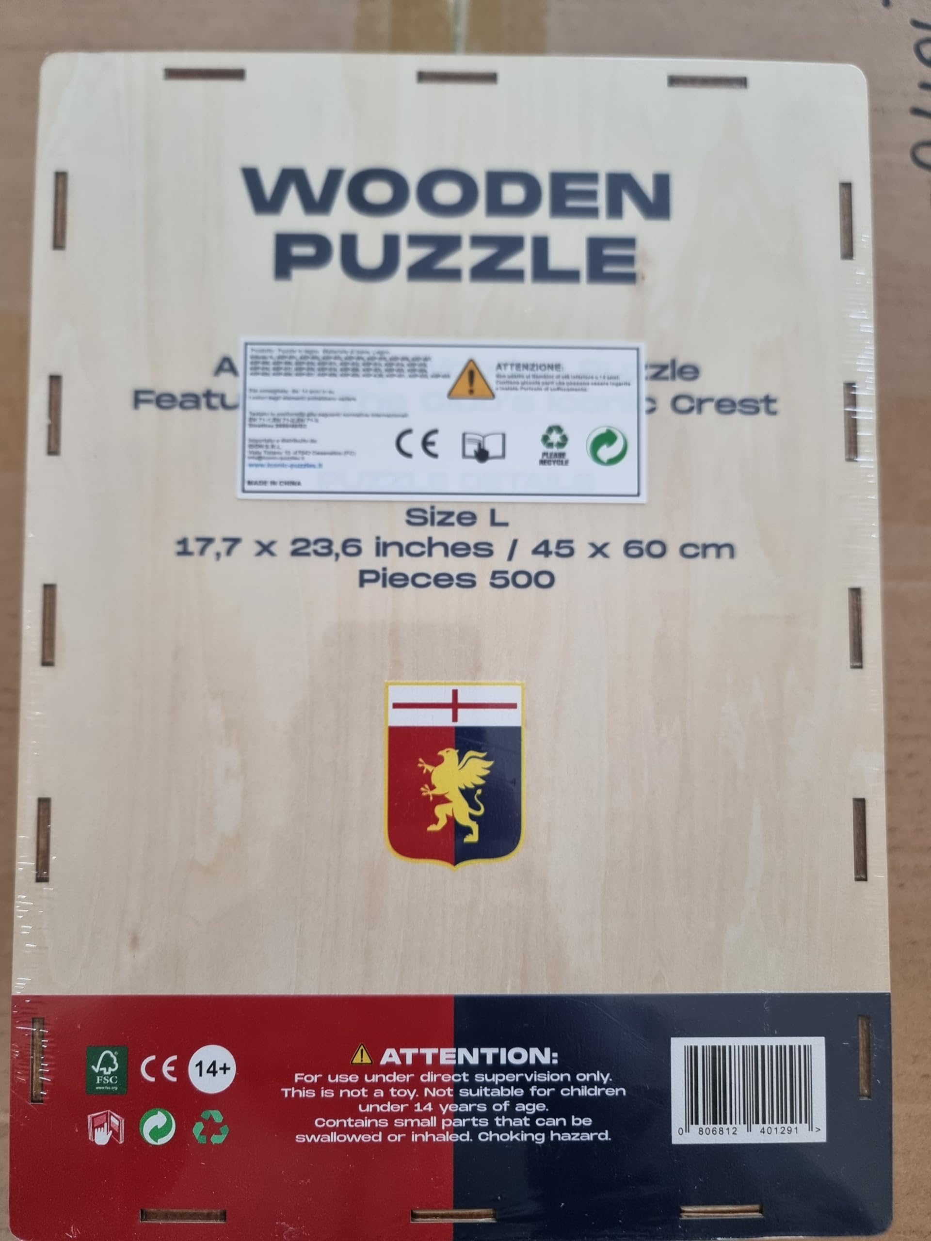Iconic Puzzles -Drewniane puzzle, kolor logo, L, 500 sztuk, Genoa-L