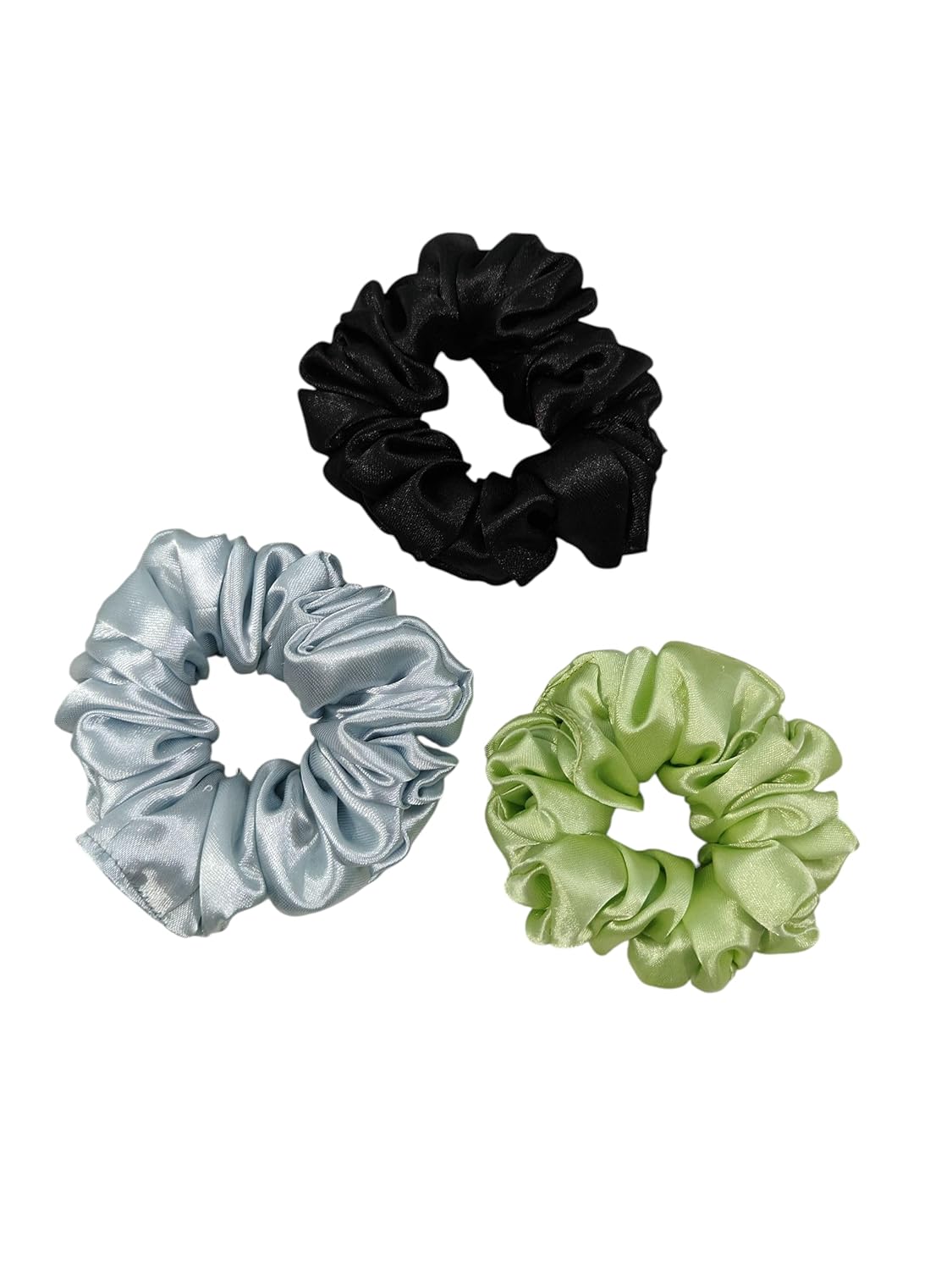 Satin Hair Scrunchies/rubber band for girls women Set of 3, large size,Black, grey,Green colour combo