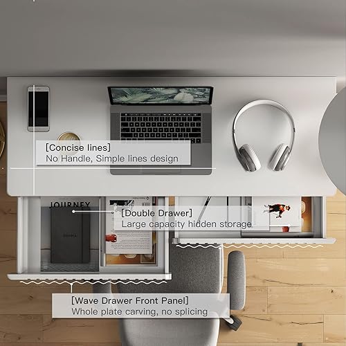 Miniatura 4 de Escritorio elegante y moderno, 2 cajones, patas doradas, 43.3 x 15.75 pulgadas, oficina en casa, tocador de maquillaje, computadora, escritura,