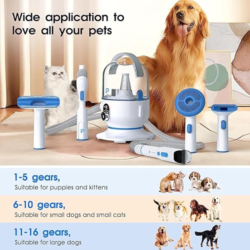 Miniatura 2 de Aspiradora de pelo de perro y kit de aseo para perros, 5 en 1, succión al vacío de 99% pelo de mascotas para perros y gatos, taza de polvo de gran