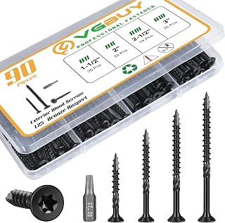 VGBUY 90pcs Black Deck Screws Assortment Kit #8 #10 Star Drive T25 Bit Heavy-Duty Exterior Wood Screws 1-1/2"-3"