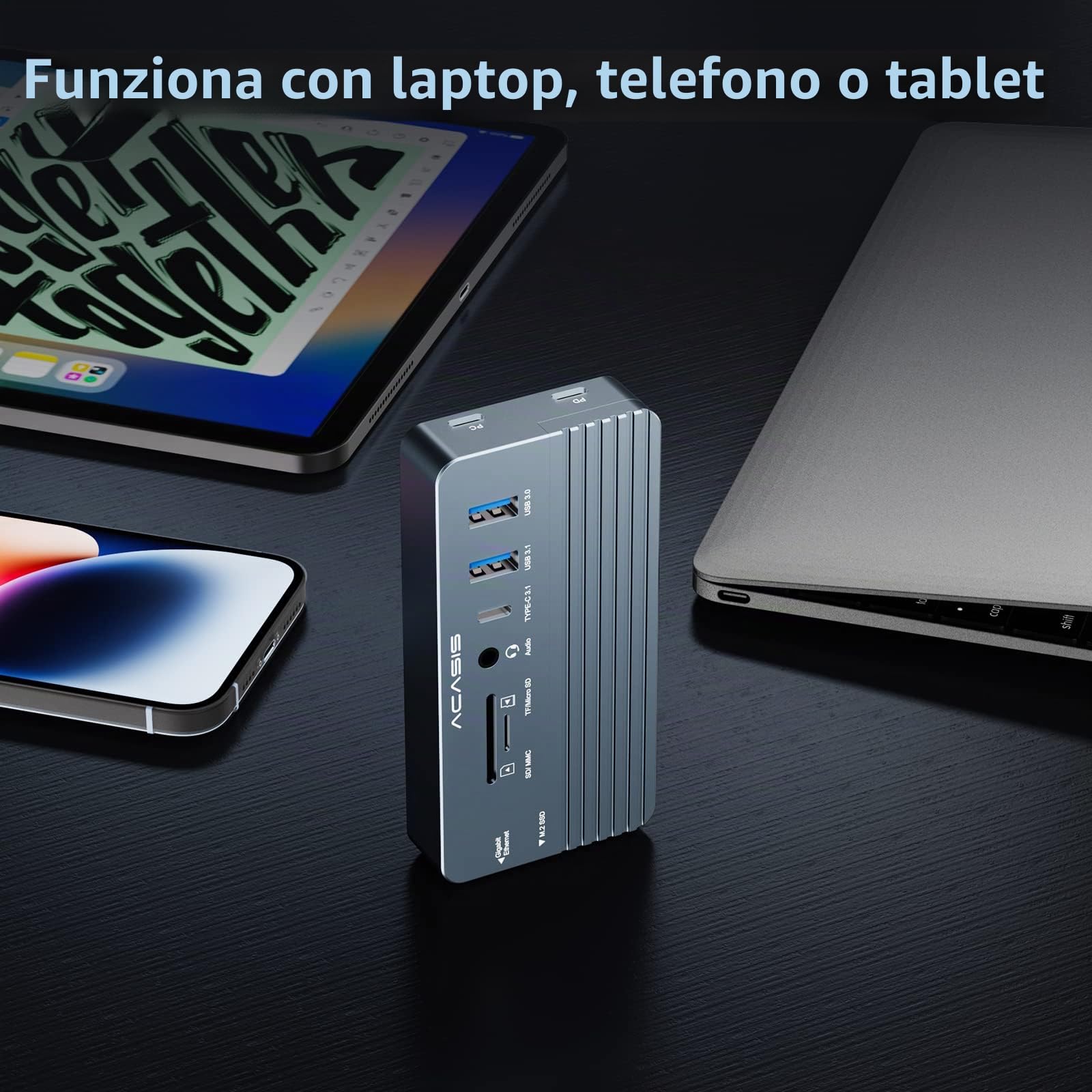14 in 1 USB C Docking Station Dual HDMI Monitor, Docking Station USB-C Triple Display, con 2 HDMI+DP (4K60Hz), Ethernet, 3 USBC 10Gbps,100W PD, SD/TF, Hub USB C- per MacBook (AC-CM073S-G)