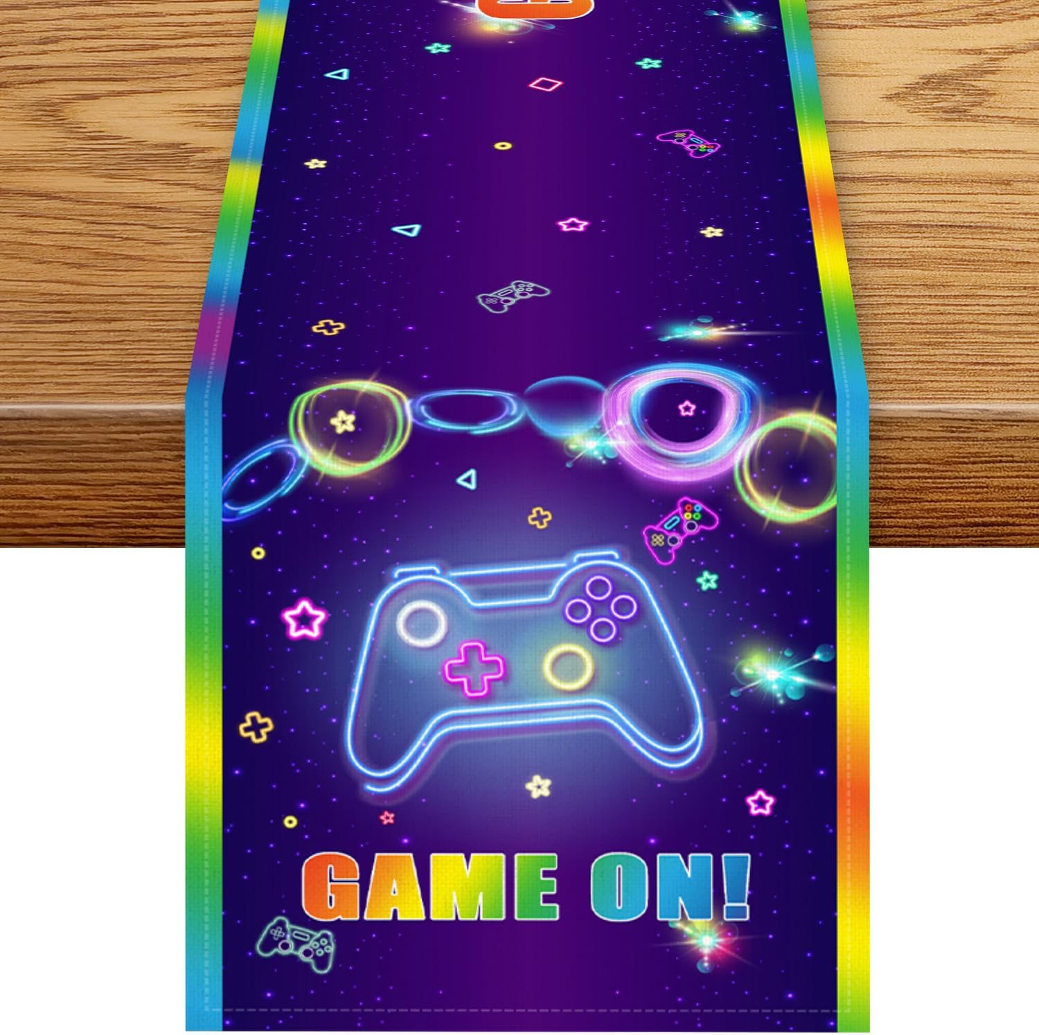 Gaming Table Runner, Colorful Game Controller Gamer Video Gamepad Abstract Rainbow Cooling Funny Kids Coffee Table Center Decor for Kitchen Dining Holiday Home Party Table Decorations, 13"x108"