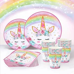 Set Stoviglie Per Feste Da 120 Pezzi Per 20 Ospiti – Piatti, Bicchieri, Posate E Tovaglioli Arcobaleno Per Compleanno E Matrimonio