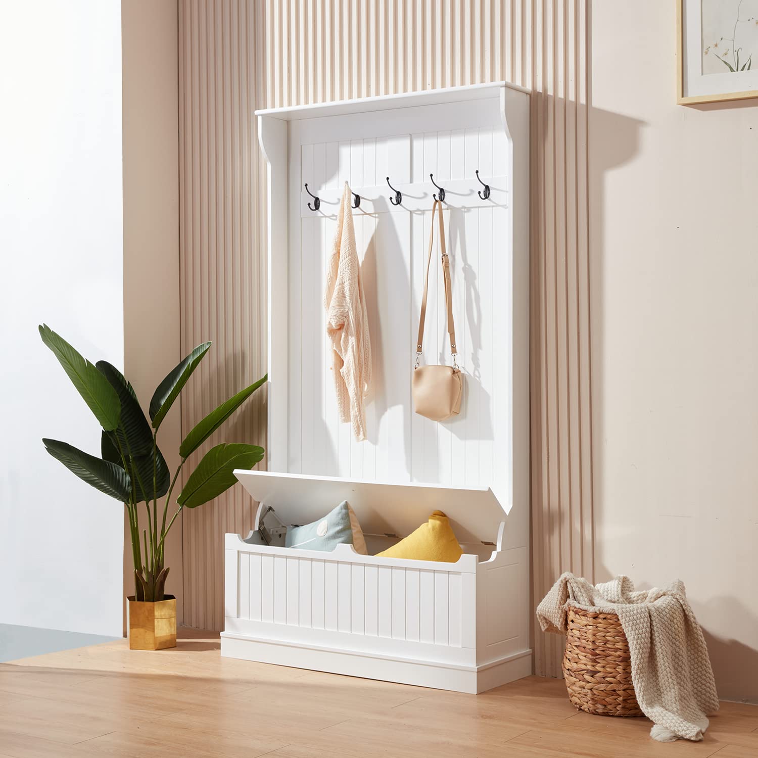 Hall Tree For Entryway, Coat Rack Shoe Bench With Bottom Storage