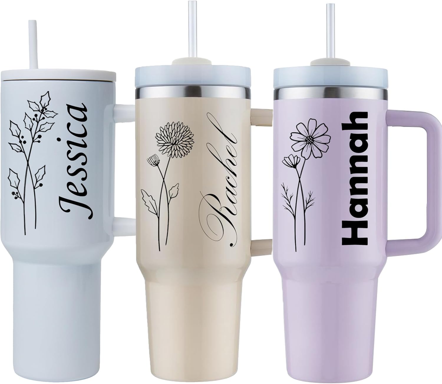 ZOYEPIN Personalized 40 oz Tumbler with Handle and Straw Lid,Custom Gifts for Woman Inspirational Gifts,Vivid Color with 3D Pattern,Insulated Stanless Steel,Birth Month Flower by Line