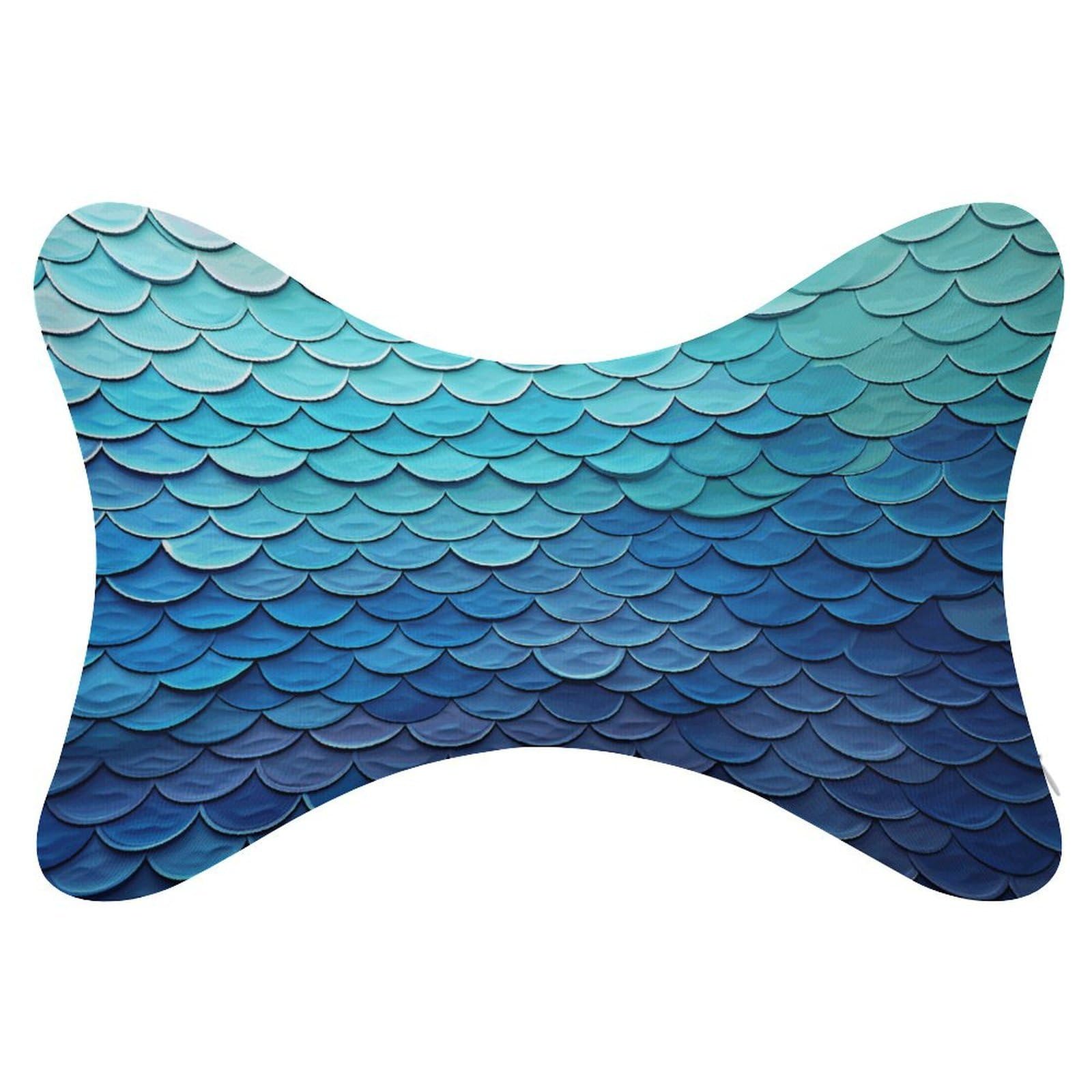 FekiLoot Ocean Sea Blue Mermaid Fish Scale Car Headrest Set of 2,Softness Memory Foam Car Neck Pillow with Breathable Removable Cover Car Neck Support Pillow Ergonomic for Driving, Office
