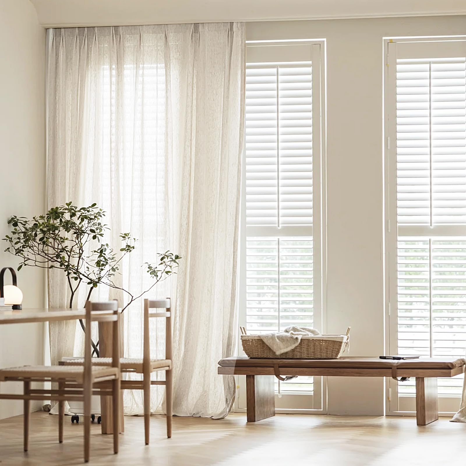 Długie przezroczyste lniane zasłony 213 cm, filtrowanie światła, zestaw 2 szt., 254 x 213 cm dł. - idealne do salonu, sypialni i eleganckich dekoracji okiennych