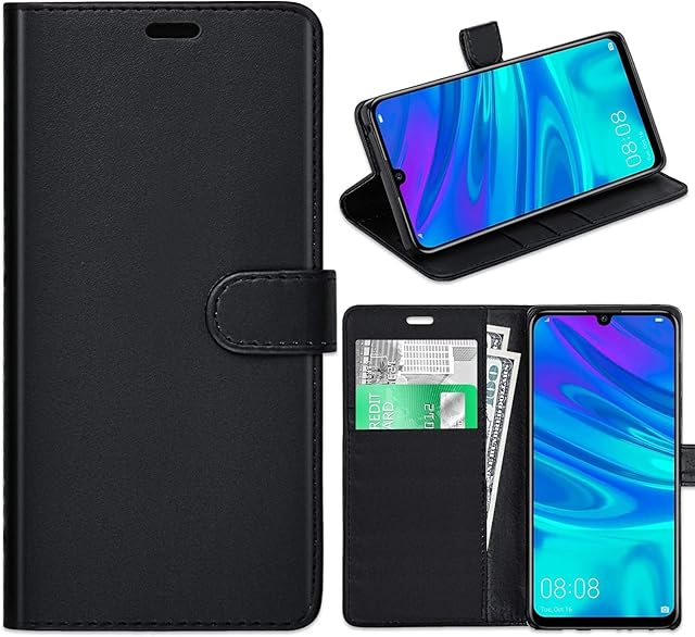 KP TECHNOLOGY Huawei Y6 2019 / Y6 Pro 2019 Case, Huawei Y6 2019 Leather Case, Huawei Y6 2019 Book Flip Leather Wallet Cover with Card Slots for Huawei Y6 2019 / Y6 Pro 2019 (BLACK)