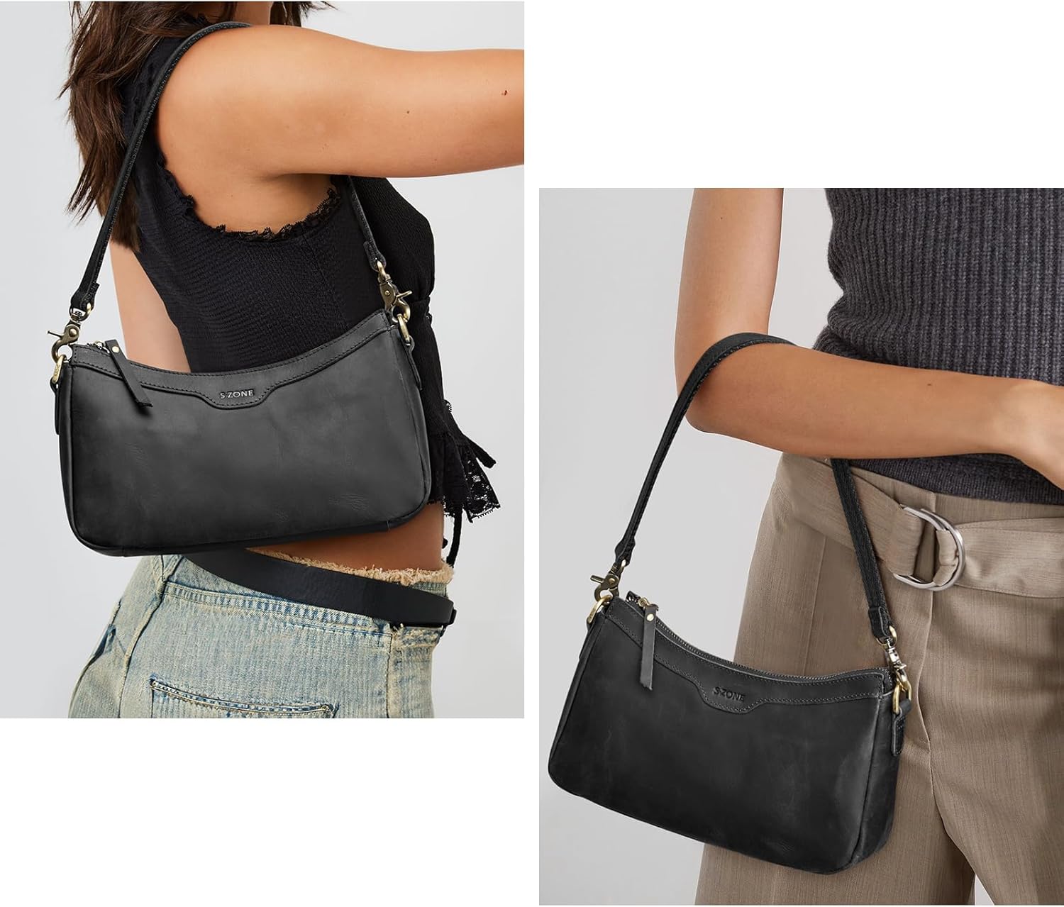 S-ZONE Leather Shoulder Bag for Women Small Crossbody Bags Hobo Purses with 2 Straps - Image 3