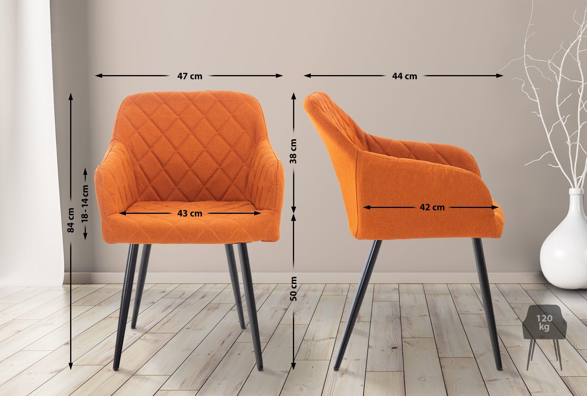 CLP Set De 2 Sillas De Comedor Shila Tapizadas En Terciopelo o Tela I Butacas De Salón Modernas con Reposabrazos Color Naranja Material Tela