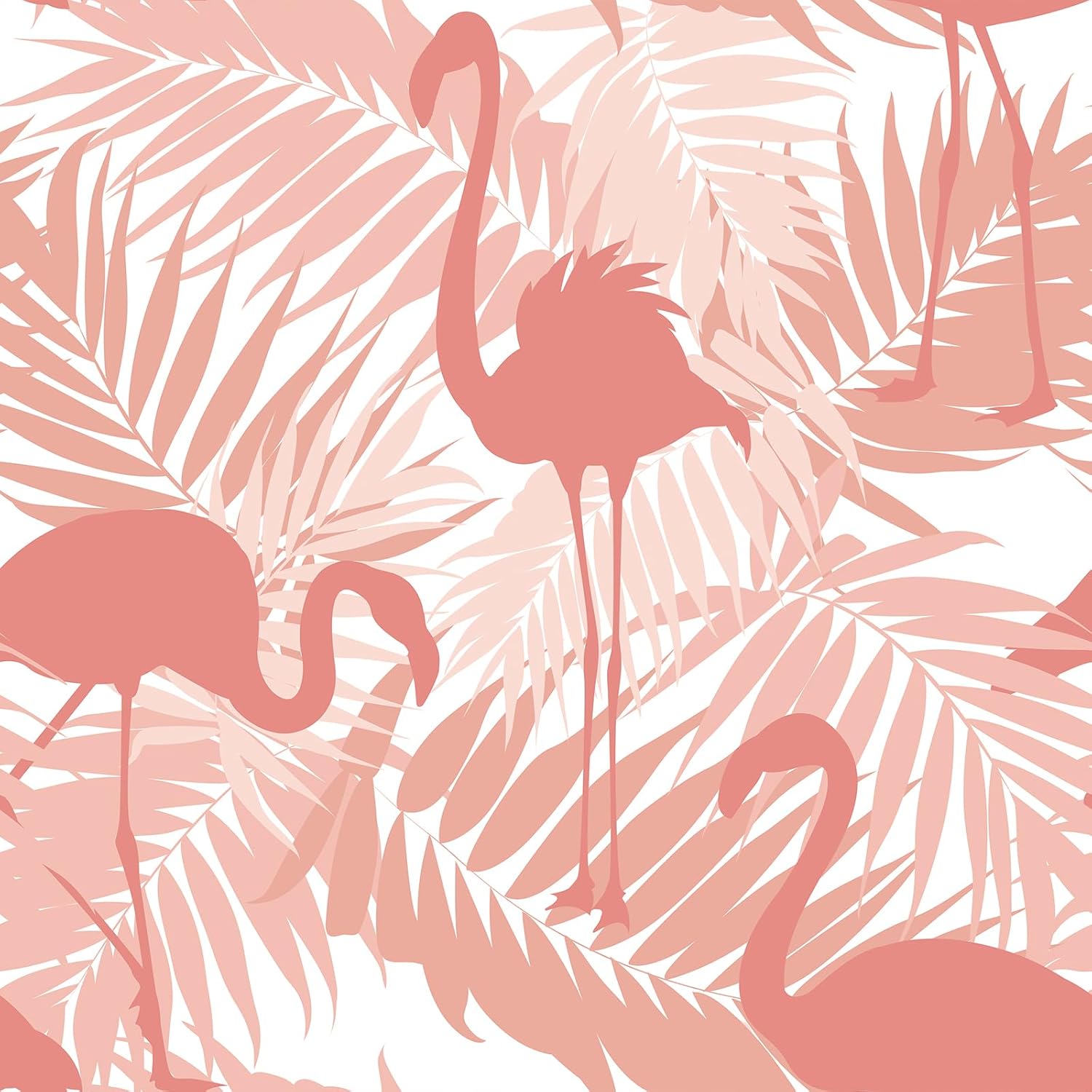 LACHEERY Pink and White Wallpaper Stick and Peel 17.5"x276" Flamingo Peel and Stick Wallpaper Pink Contact Paper for Cabinets Removable Tropical Leaf Wall Paper for Bedroom Bathroom Walls Waterproof