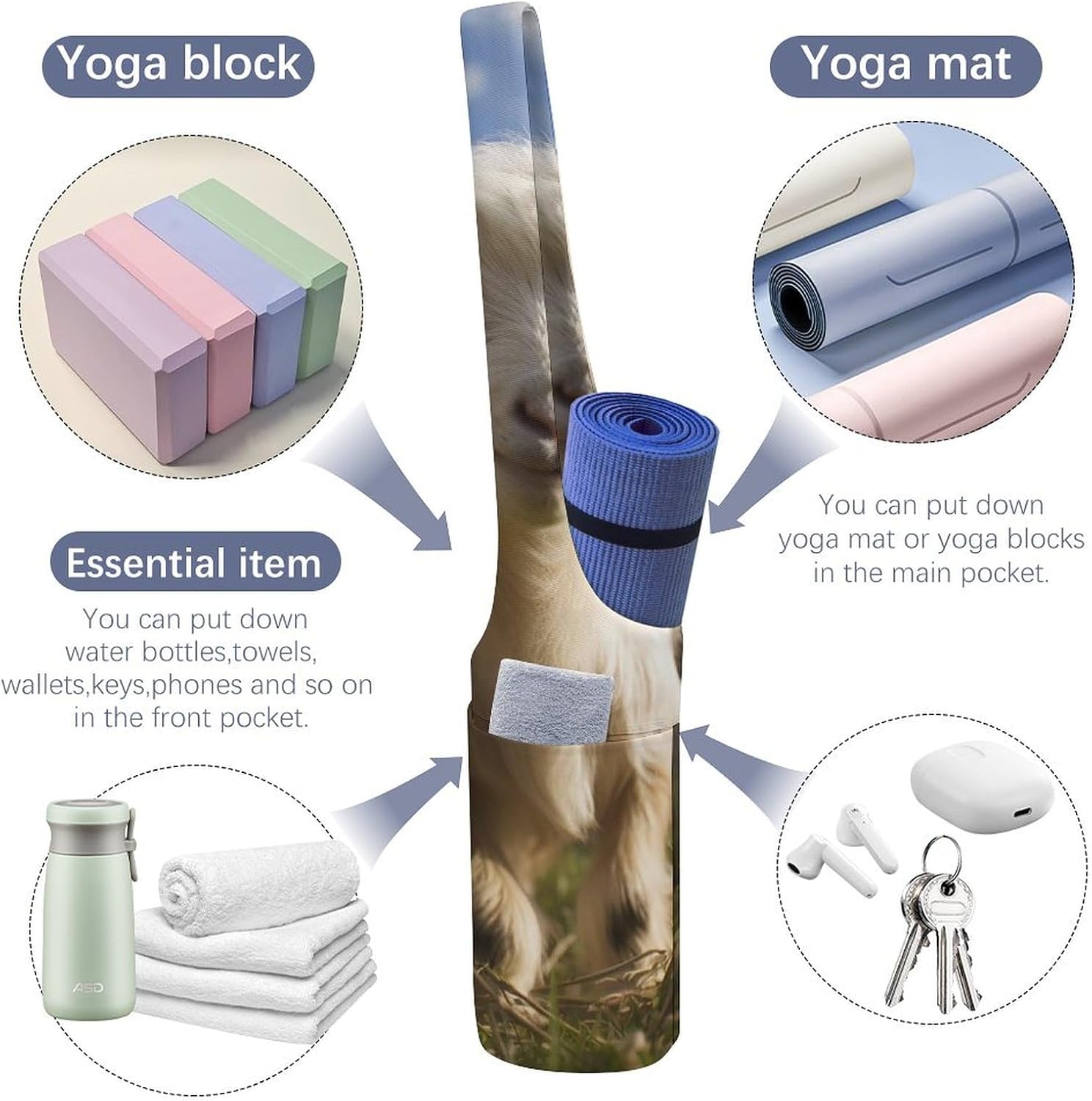 Cute Goat Printed Yoga Mat Bag Long Tote with Pockets for Your Yoga Accessories Exercise Yoga Mat Carrier Holder Multi-Functional Storage Bag Holds Most Pilates Mats image 5