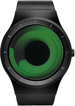 MASTOP Watches for Men Fashion Creative Liquid Movement Original Design Star Sky Swirl Watch Men Steel Mesh Mens Watch Round Unique Wrist Watch Minimalist Gradient Color, multicolor black / green