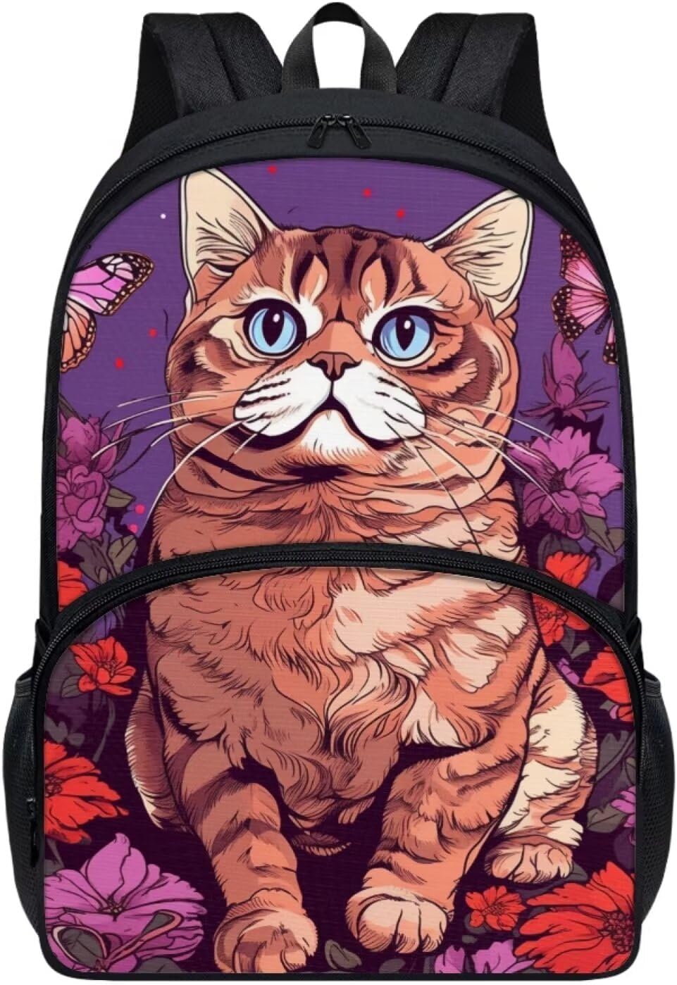 SYtrade Cute Fox Print Backpack Polyester Black Bookbag Schoolbag Lunch Box Carry Bag