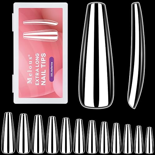 600 puntas de uñas postizas transparentes de cobertura completa, uñas postizas de gel x puntas de uñas XXL