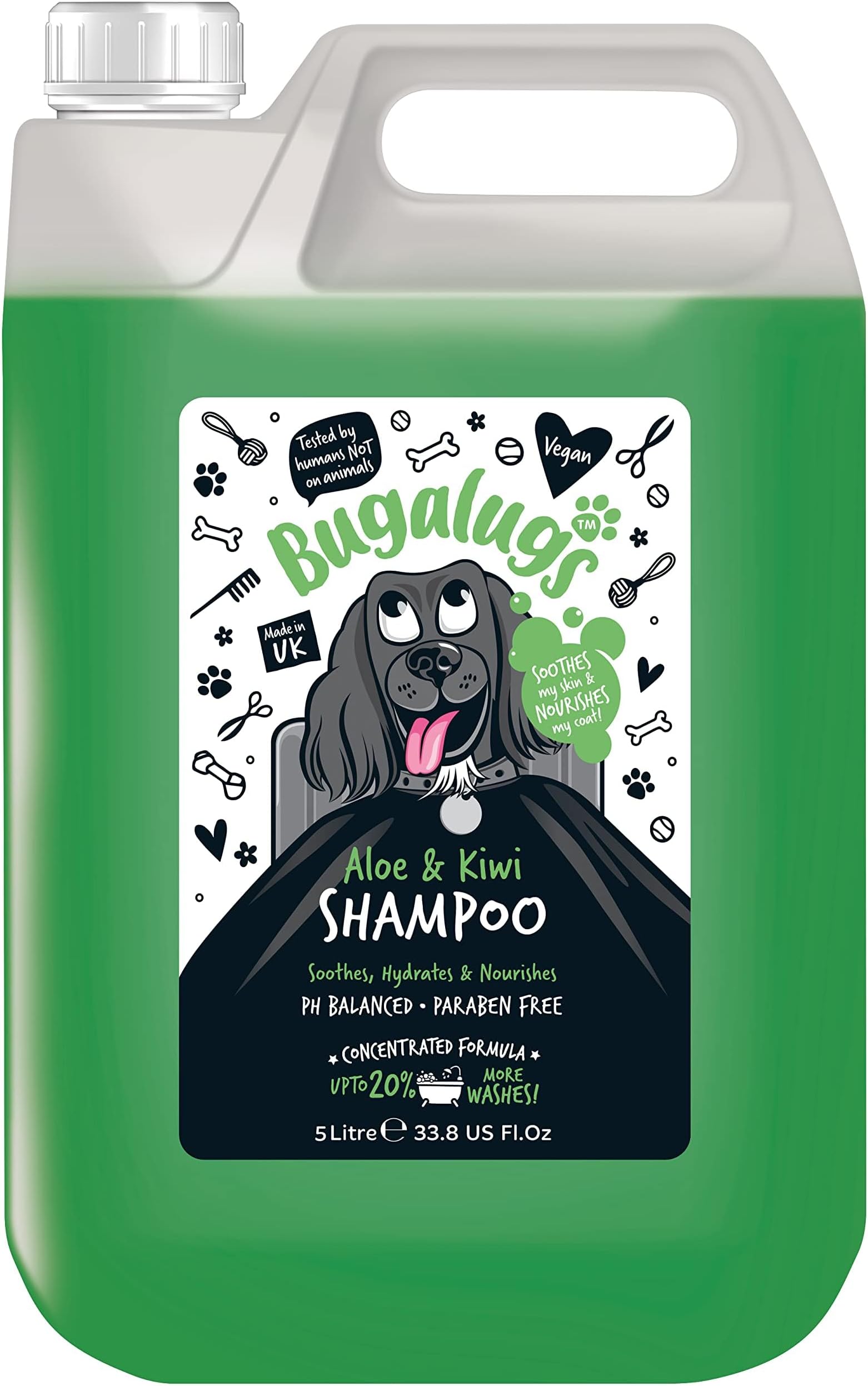 BUGALUGS Dog Shampoo - Soothing Aloe & Kiwi dog pet grooming shampoo & conditioner products for smelly dogs with tropical fragrance, best puppy sensitive skin shampoo (5 Litre)