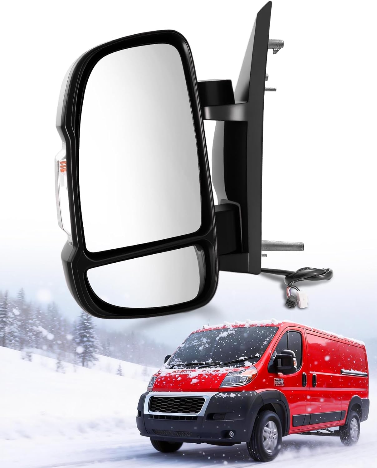 Driver Left Side Mirror Replacement for Dodge Ram ProMaster 2014-2023 1500 2500 3500, Manual Folding Replaces with Temperature Sensor & Turn Signal Light, CH1320417