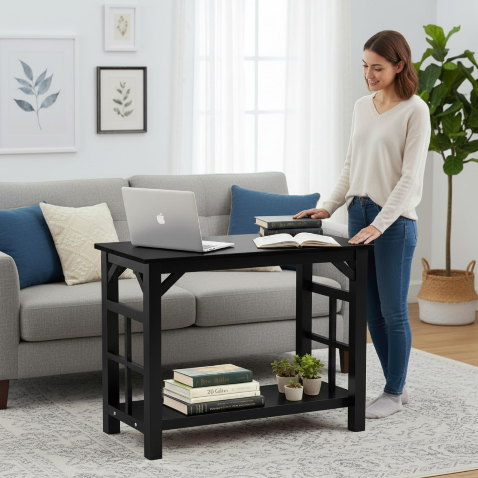 Colingmill Soporte de madera maciza de 10 a 20 galones, resistente, para acuario, terrario, para oficina en casa, mesa de estante para pecera, color negro, 25.5 x 14 x 24.4 pulgadas