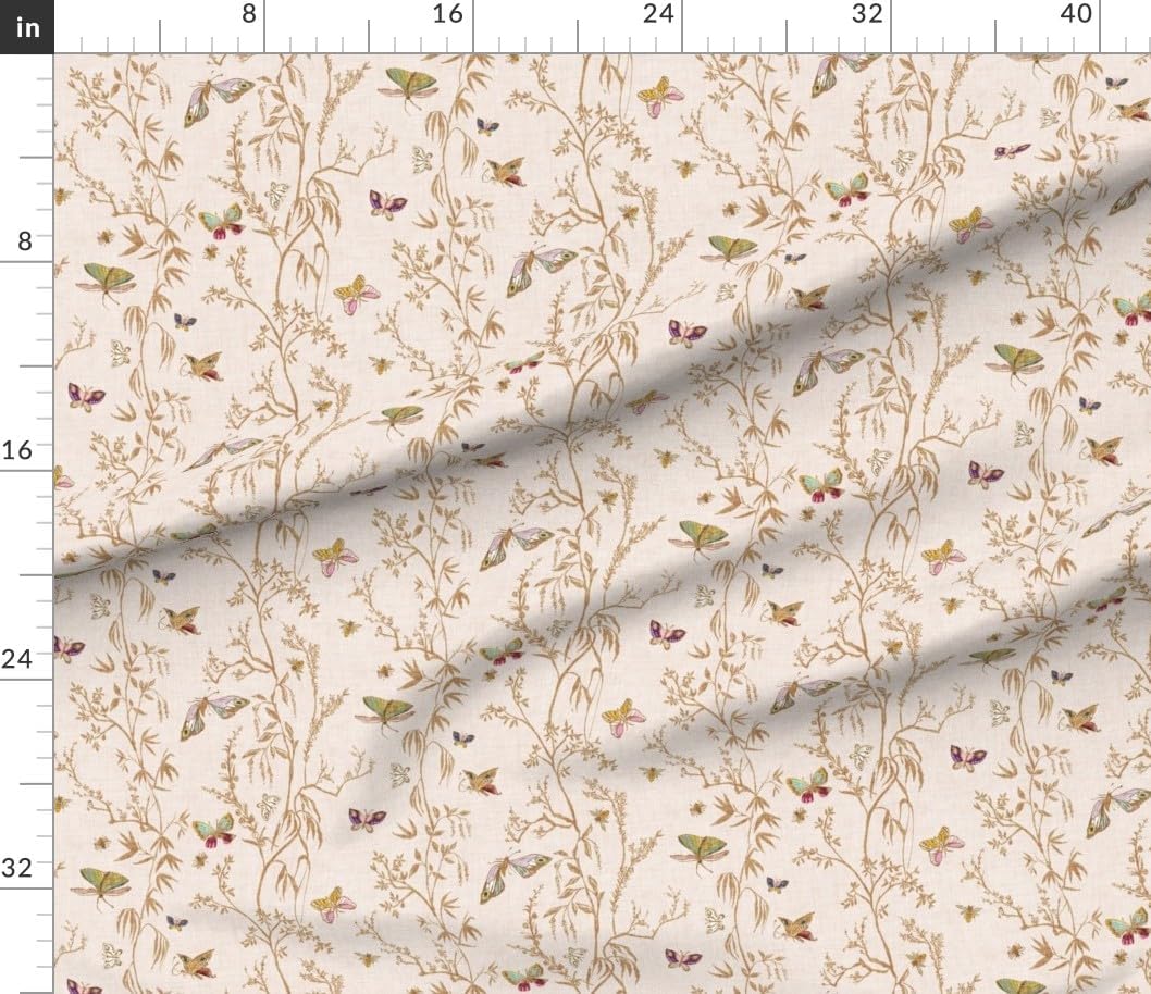 Spoonflower Fabric - Chinoiserie Cottage Botanical Blush Pink Cream Butterfly Floral Printed on Petal Cotton Fabric Fat Quarter - Sewing Quilting Apparel Crafts Decor