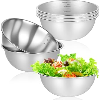 Set of 6 Stainless Steel Mixing Bowls Diameter 17 cm Stackable