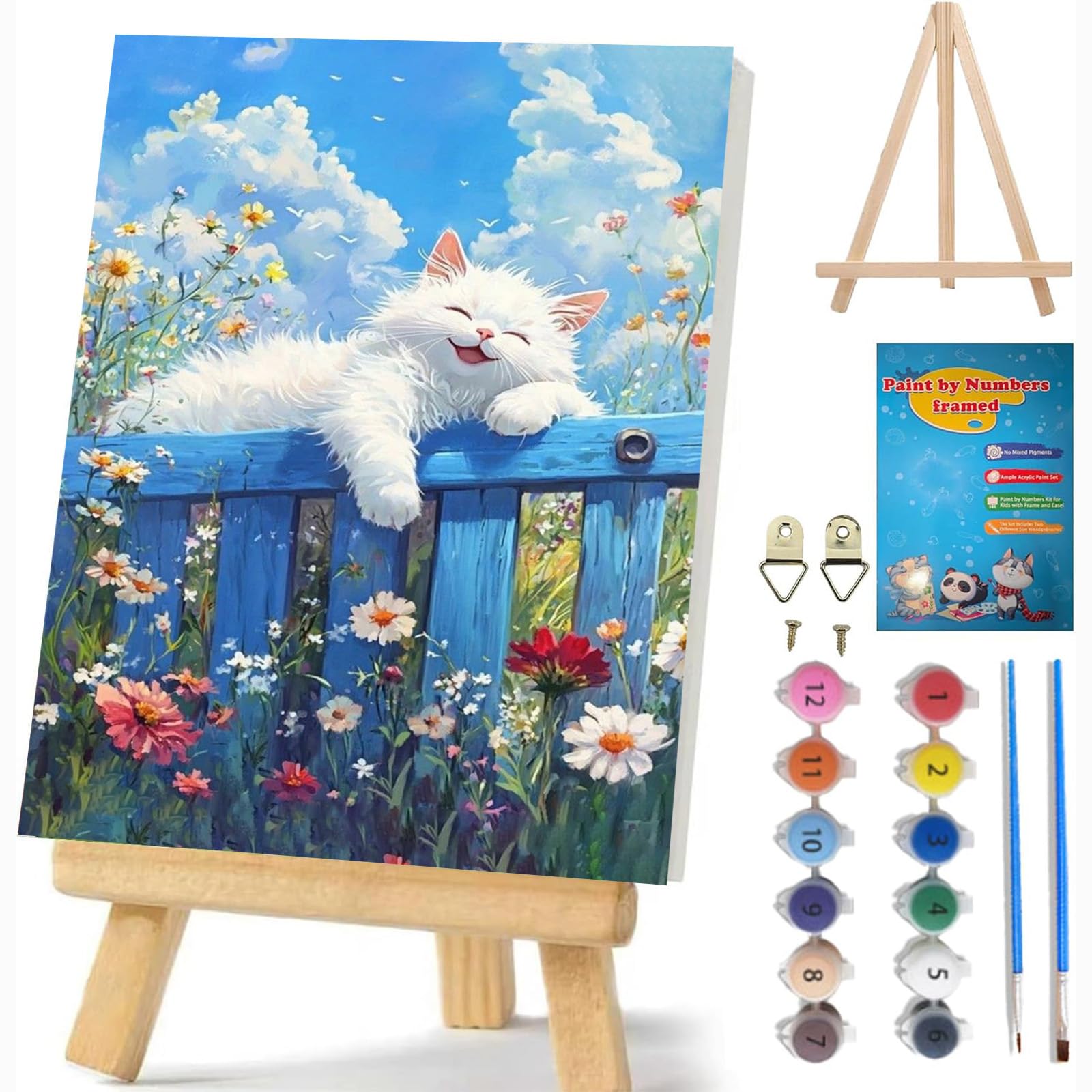 Paint by Numbers for Children With Frame,Cat Easy Paint by Number for Kids