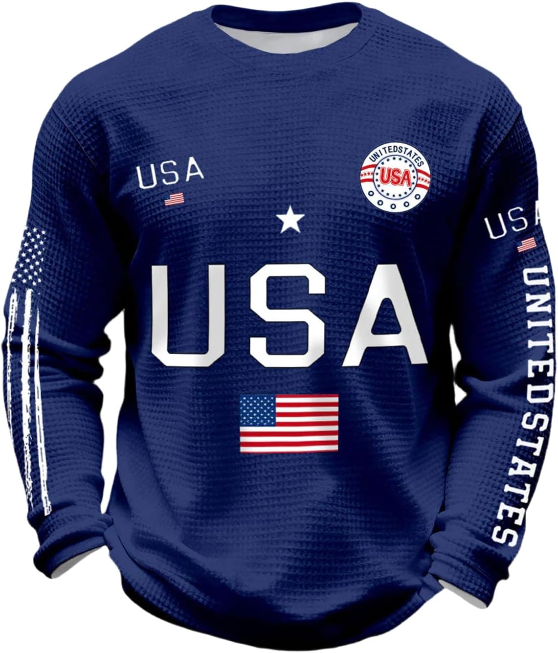 Ymosrh Men's Patriotic T Shirts Long Sleeve USA Flag Print Casual Athletic Workout Gym T Shirt, S-5XL