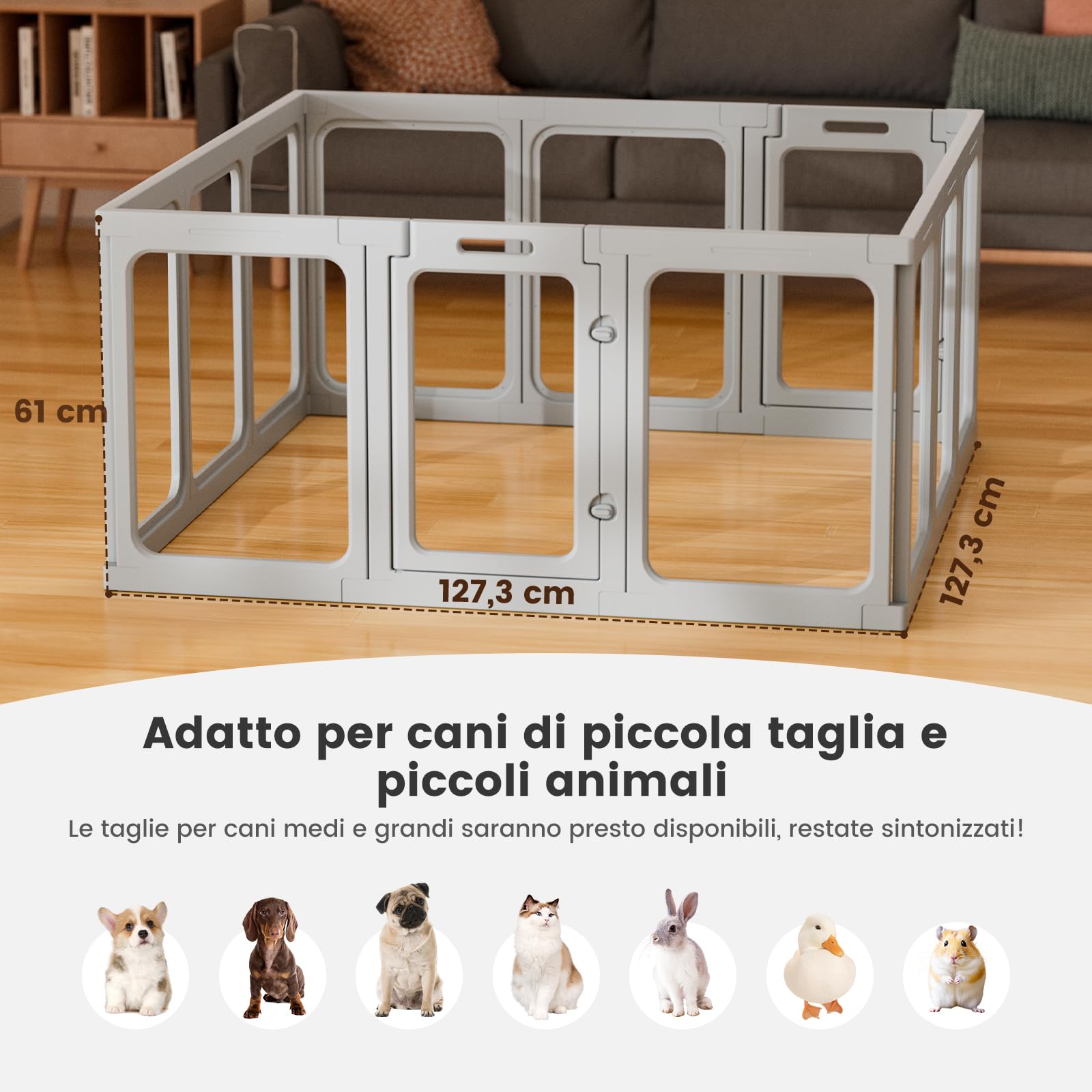 Gardner Pet Recinto per Cani in Acrilico Trasparente – Box Antigraffio e Antiscivolo, Parco Modulare per Cuccioli, Gatti e Conigli – Facile da Pulire, Espandibile, Animali Piccoli - 12 Pizzi, Grigio