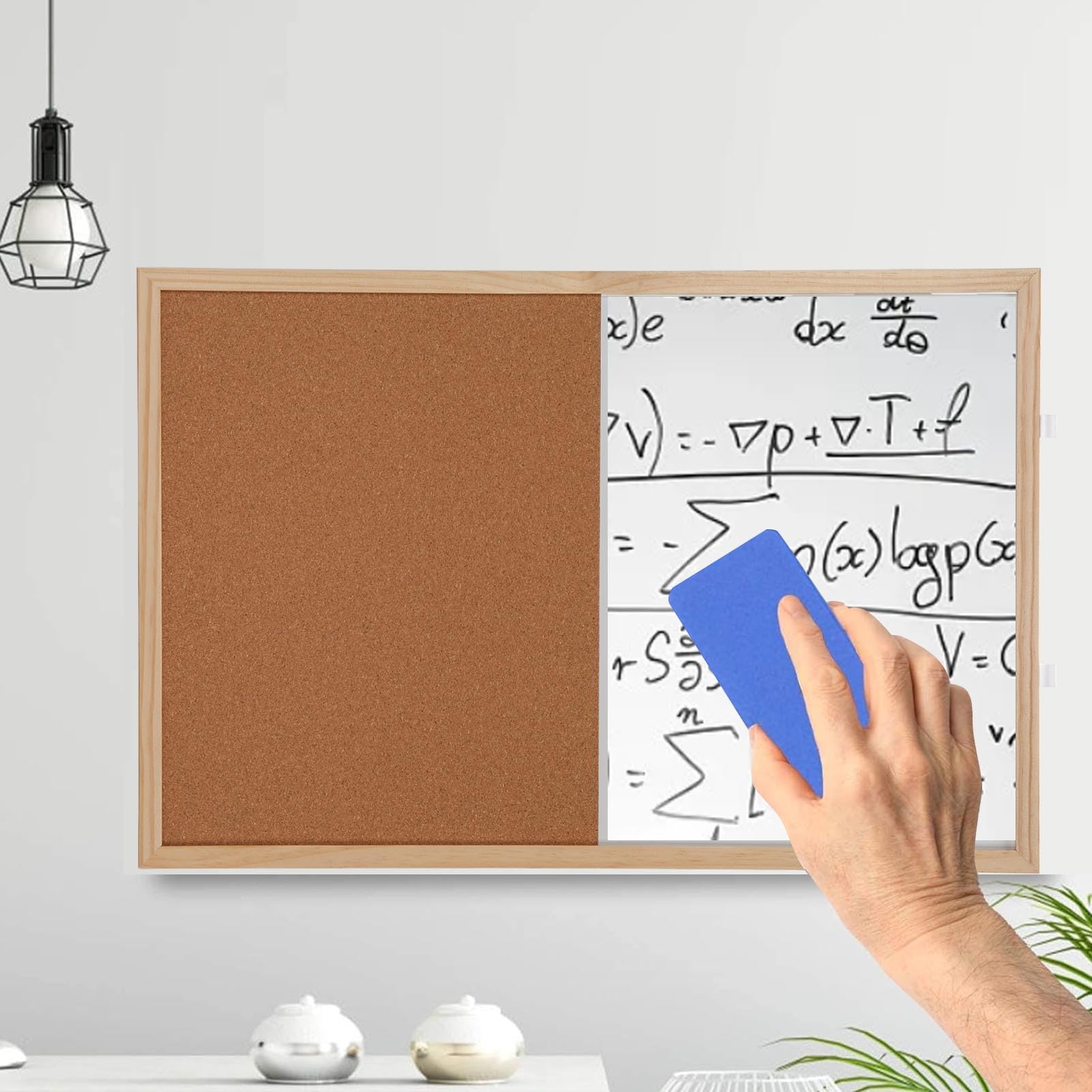Greensen Korkowa Tablica, 40x60cm Magnetyczna Suchościeralna Biurowa Tablica Ogłoszeń Samonaprawiająca się Ścienna z Solidną Drewnianą Ramą dla Domów Klas Szkolnych Akademików