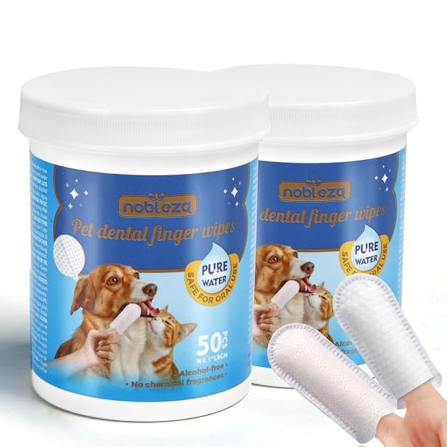 Nobleza Almohadillas de Limpieza de Dientes para Perro y Gato, 50pcs Toallitas de Higiene para Perros