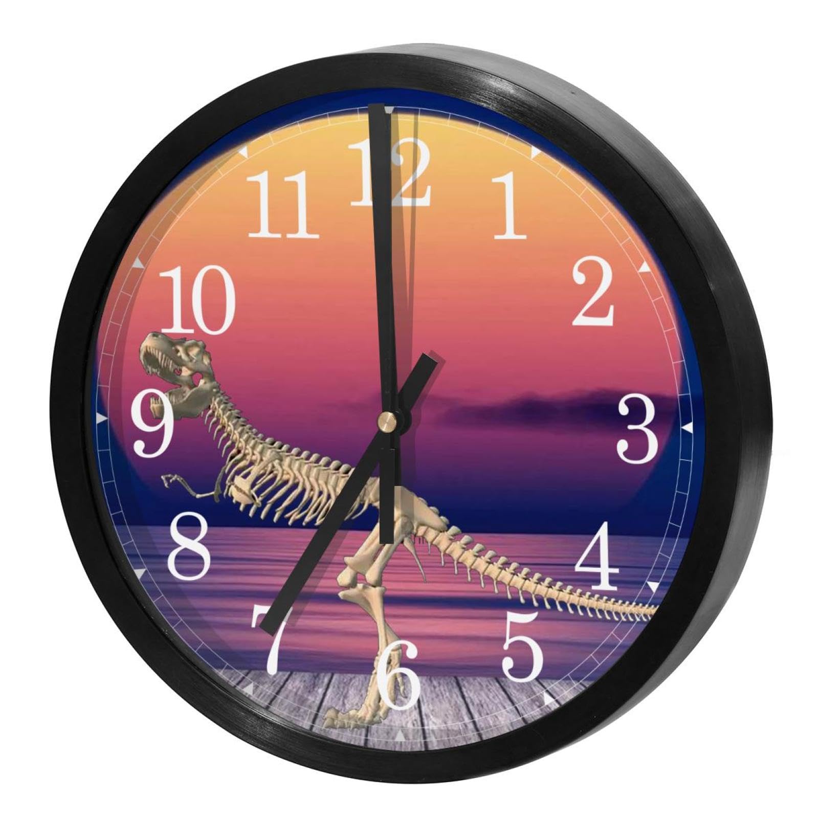Horloge murale pour cuisine et salon décor dinosaure au coucher de soleil