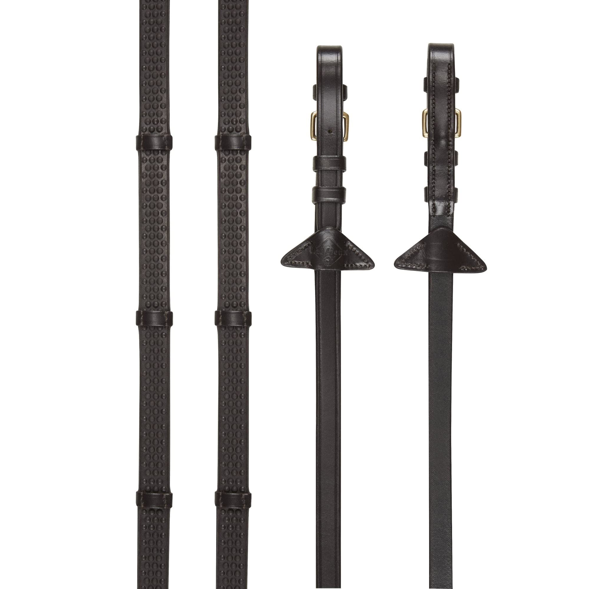 LeMieux Soft Rubber Reins with Stoppers - Brown/Brass Pony