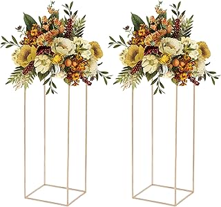 2 Pcs Gold Flower Stand ,Metal Flower Floor Vase Column Geometric Centerpieces Flower Stand for Tables 80cm/31.5in - Wedding & Event Decoration, Home, Party