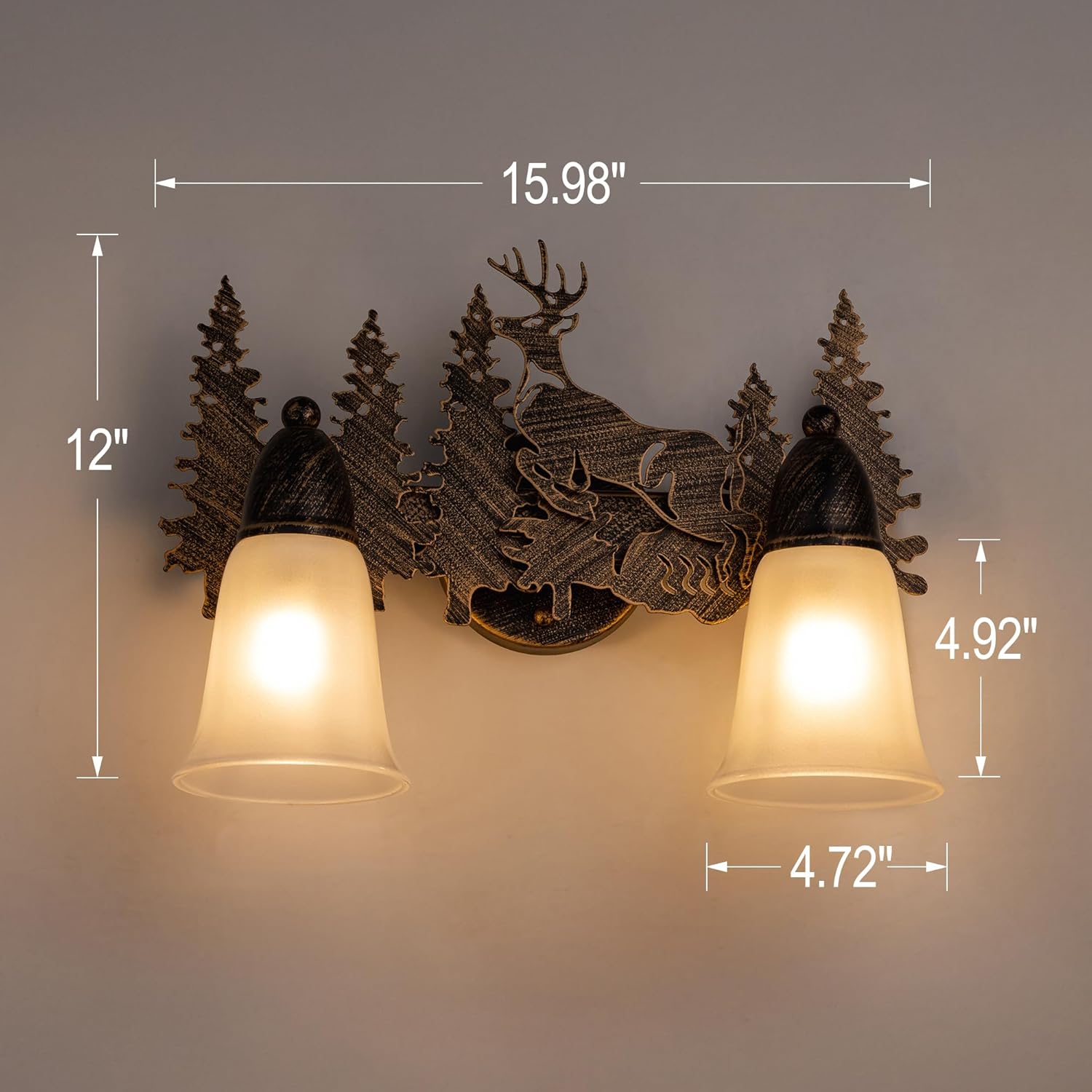 TOCHIC Rustic Vanity Light Over Mirror, 2 Lights Farmhouse Vanity Lights Bathroom Light Fixtures 16" L Western Moose Sconces Bath Vanity Wall Lighting for Mirror Cabinets, Powder Room, Living Room