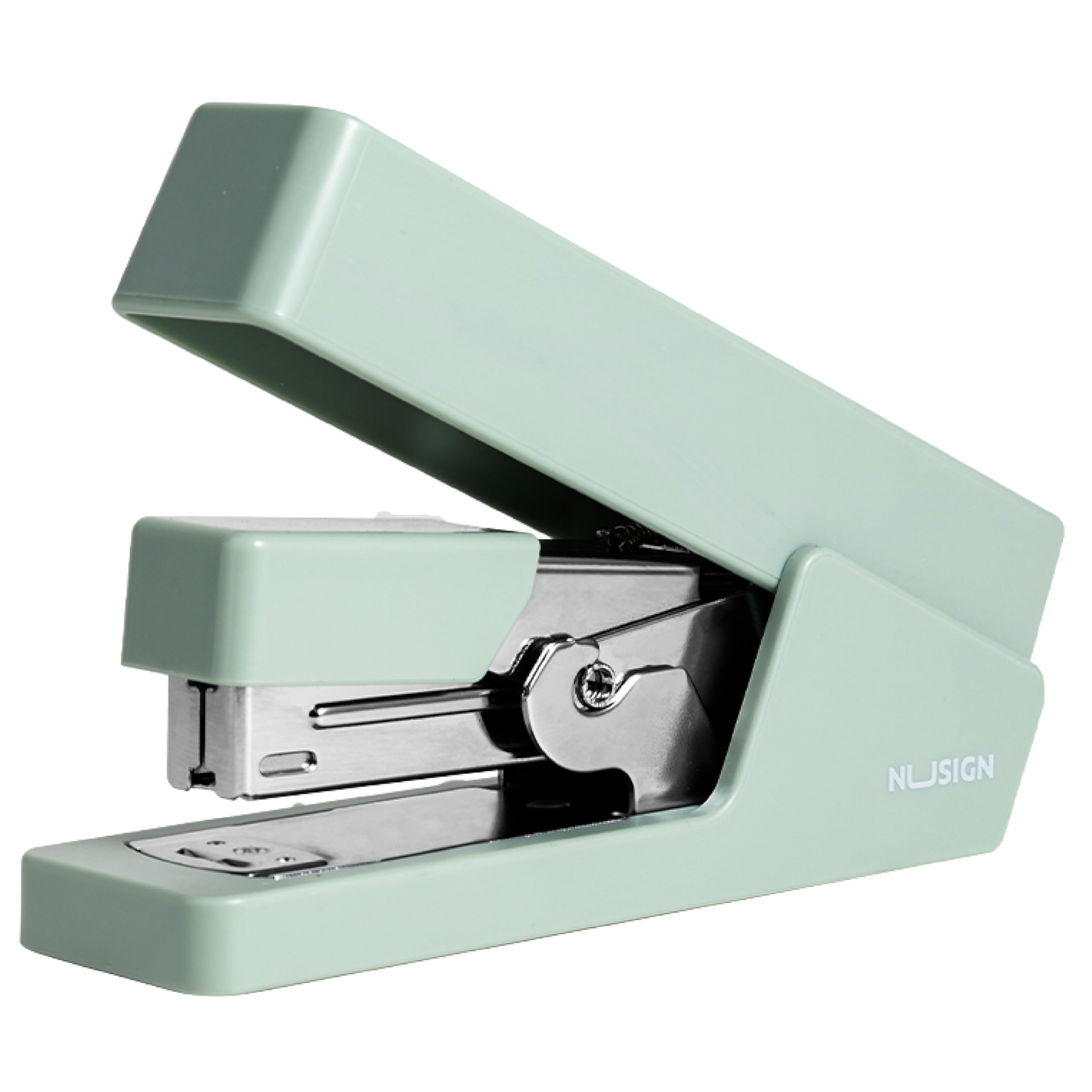 Nusign Effortless Stapler Green - 65% Labour Saving Desktop Stapler with Metal Pull Bar, Anti-Slip Base, Durable Office Paper Stapler for School, Kids & Mini Office Supplies