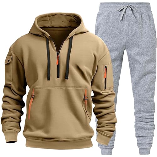 Mens 2 Piece Outfits Sweatsuit Oversized Sweatshirt Lounge Sets Baggy Sweatpants Fall Orange Tracksuit with Pockets
