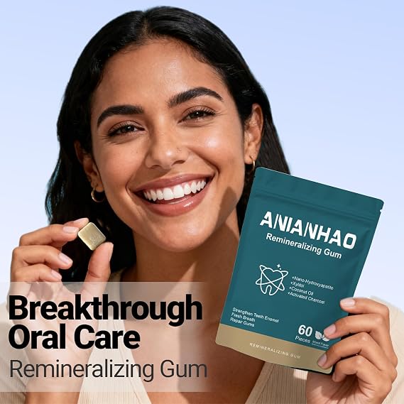 60 Count Remineralizing Gum with Nano Hydroxyapatite & Xylitol – Sugar-Free Cinnamon Xylitol Gum – Plastic-Free, Dye/Aspartame-Free – Natural Base –Cinnamon/Peppermint/Matcha