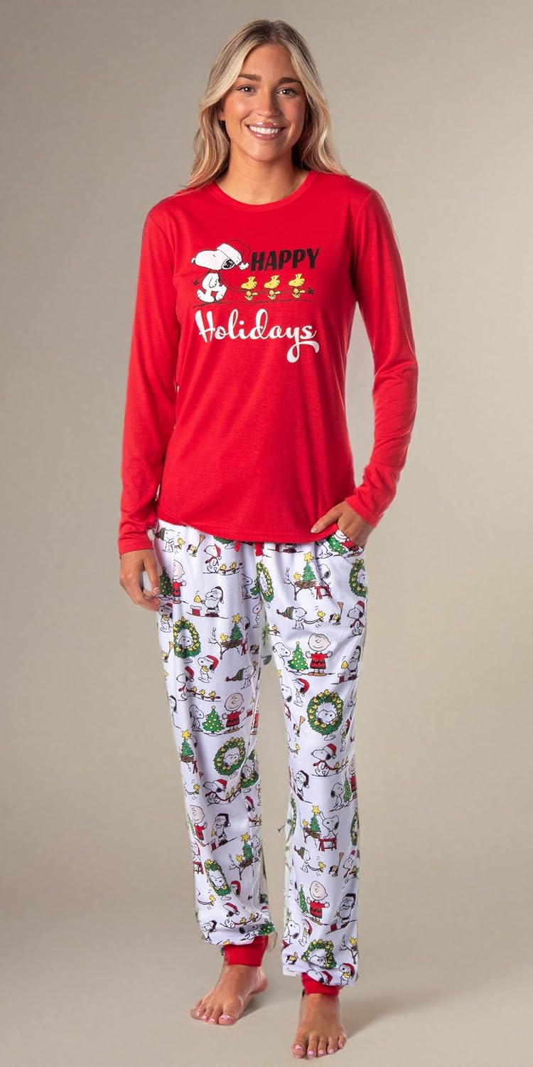 INTIMO Peanuts Charlie Brown Snoopy Button Sleep Family Christmas Pajama Set - Image 7