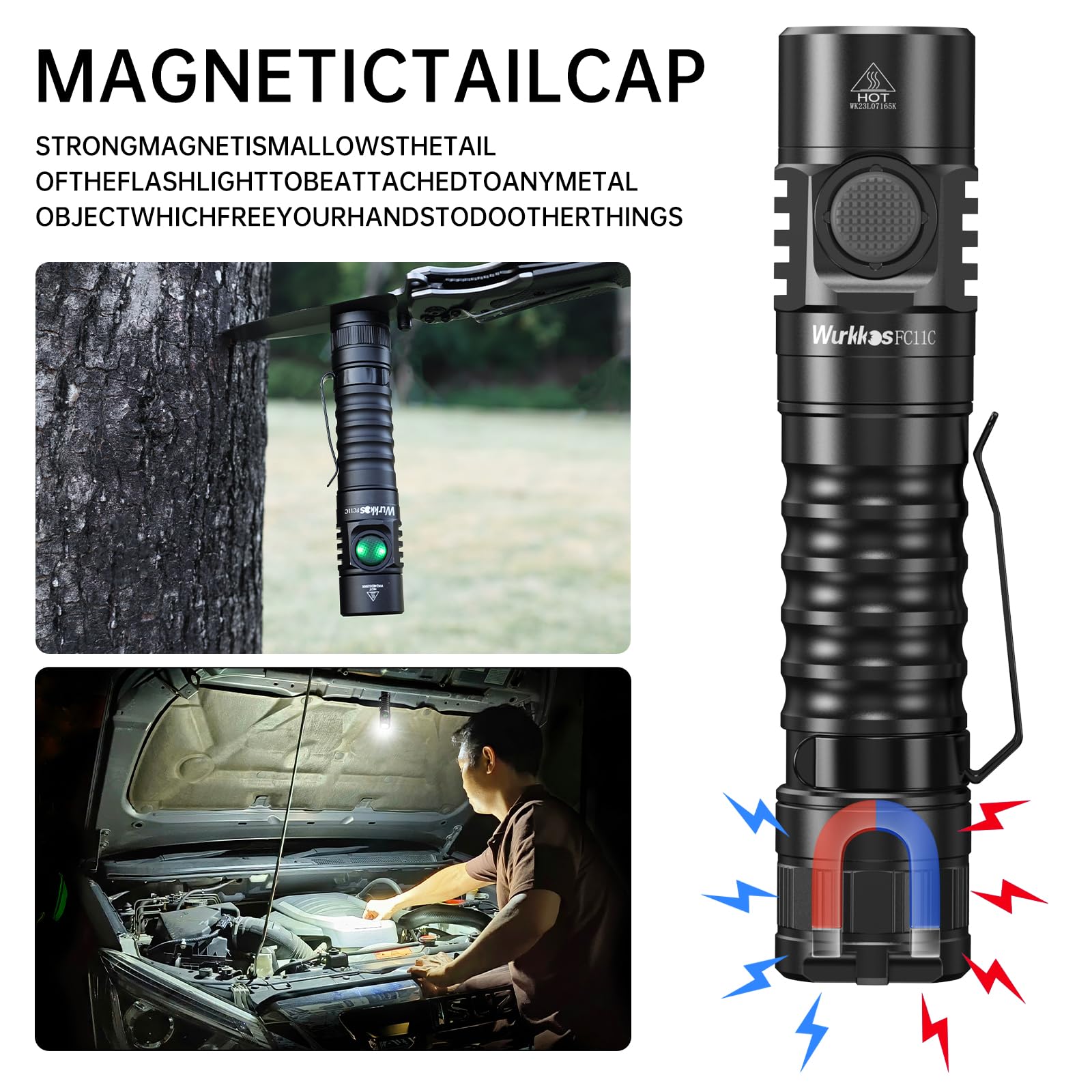 Wurkkos FC11C LED Flashlight, Super Bright 1300Lumen 4000K 90CRI 519A Bead USB C Rechargeable LED 5000mAh Rechargeable