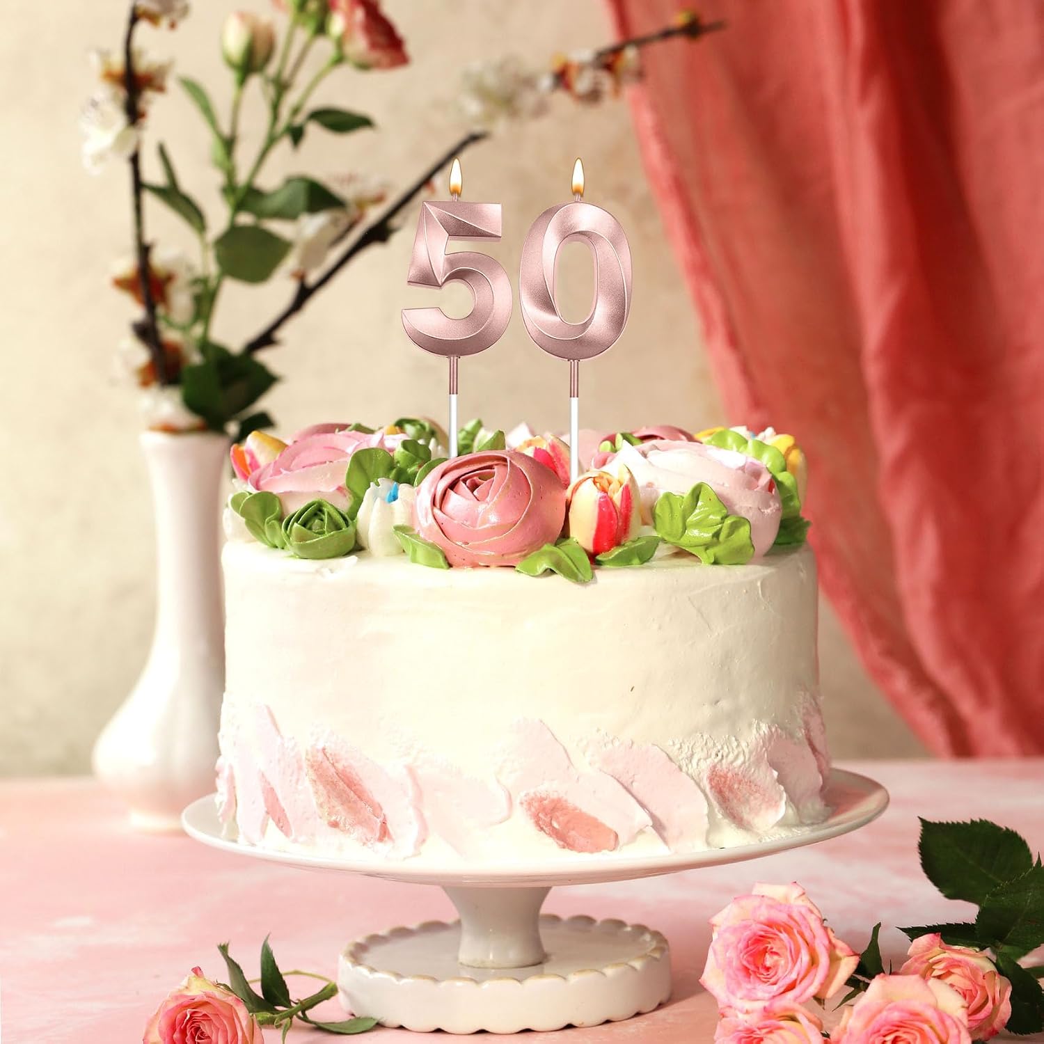 Rose Gold 50th Birthday Candles for Cake Happy 50 Birthday Decorations for Her Happy 50 Birthday Cake Topper 50th Anniversary Cake Topper 50 Birthday Decorations for Women Velas De Cumpleaños