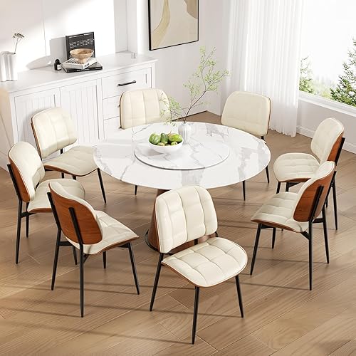 Miniatura 18 de Juego de 6 sillas de comedor, modernas sillas de comedor negras de mediados de siglo, sillas de cocina tapizadas de piel sintética con cojín grueso