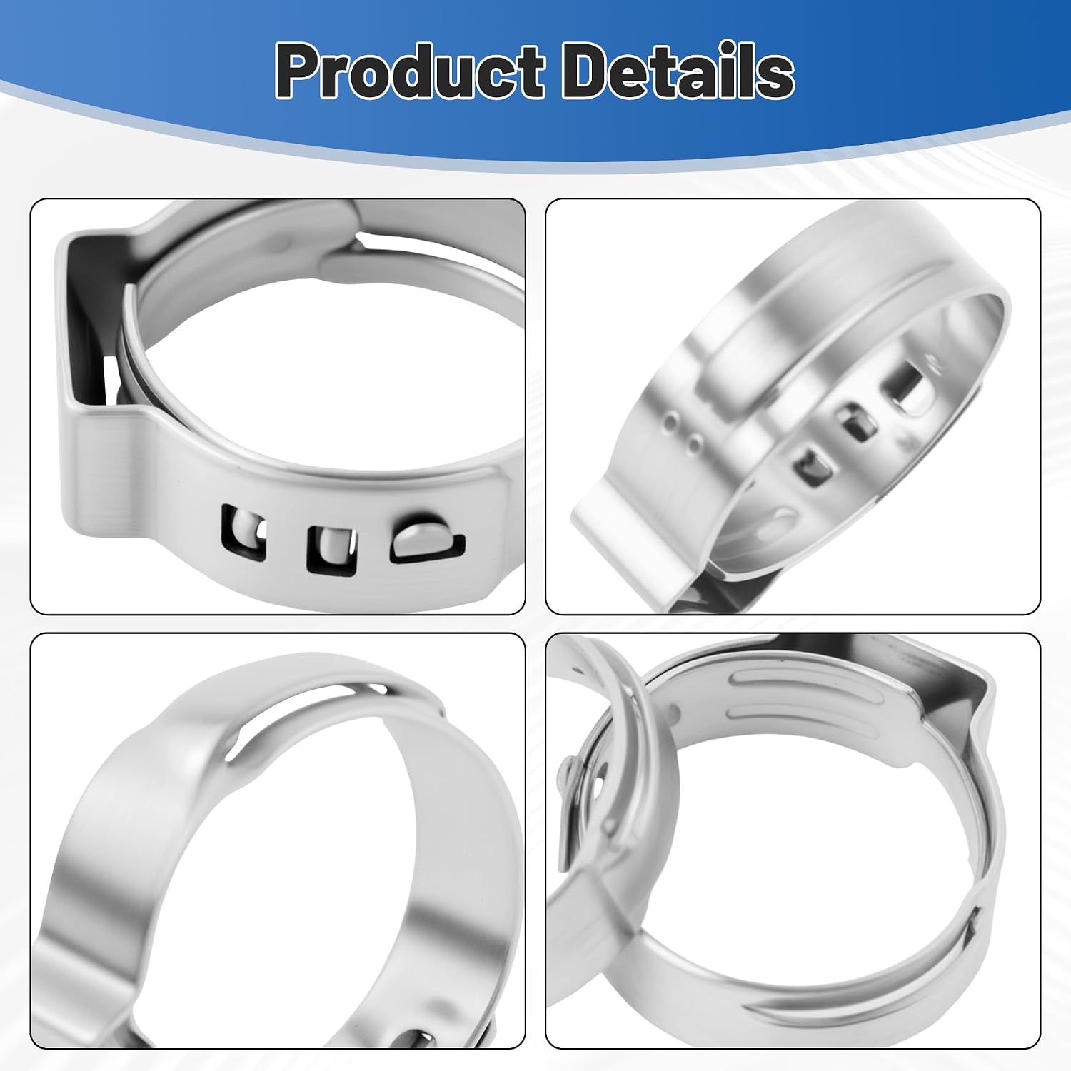 100Pcs Stepless Ear Clamp Replace for 16700020,One Ear, 7 mm Band Width | Clamp ID Range 15.3 mm (Closed) - 18.5 mm (Open) Compatible with Hoses Electrical Conduits