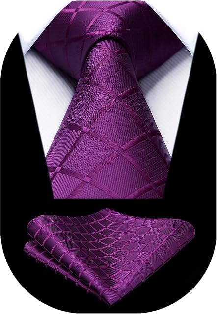 HISDERN Check Wedding Plaid Tie Handkerchief Men's Necktie Pocket Square Set For Formal Business