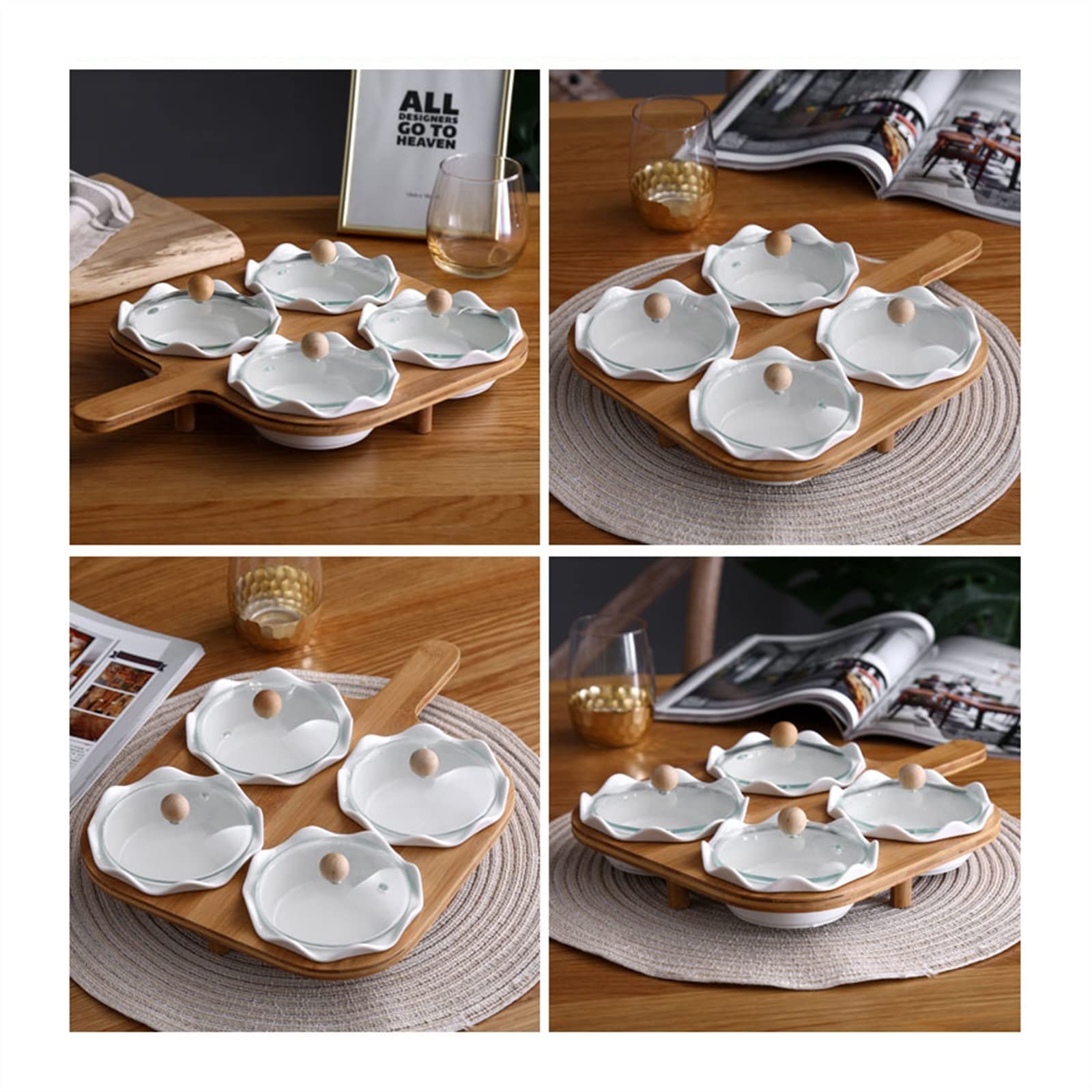 Ciotoline da Snack Piatti for salse da immersione Set di 4 piatti da portata Set di ciotole Vassoio for frutta secca con coperchio Stazione for spuntini Ciotole for patatine e ciotole Piatto for salse