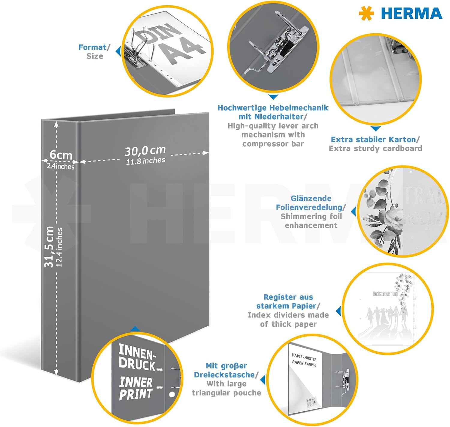 HERMA Wedding Planner Folder with Wir Heiraten Motif, A4, Wedding Organiser with Gold Embellishments and 10-Piece Register, Engagement Gift