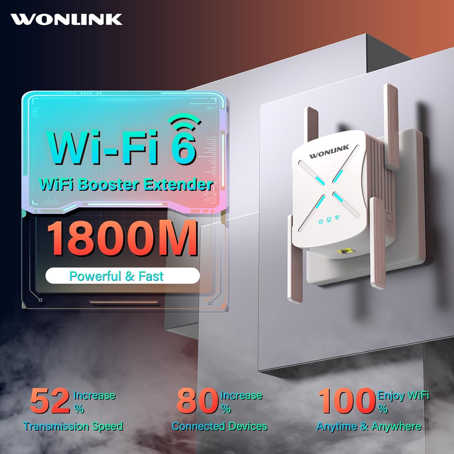 WiFi 6 Extender with 1800M speed indication