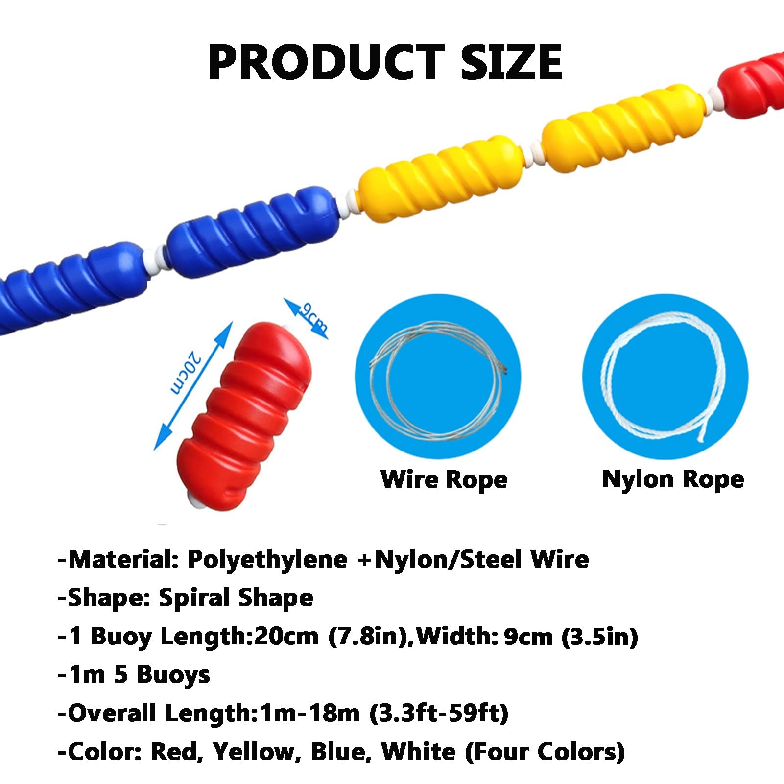 Swimming Pool Rope Floats, Divider Floats Rope,High Visibility Swimming Lane Lines Safety Rope,for Swim Club Shallow Deep Water(Nylon Rope,1meter (3.3ft))