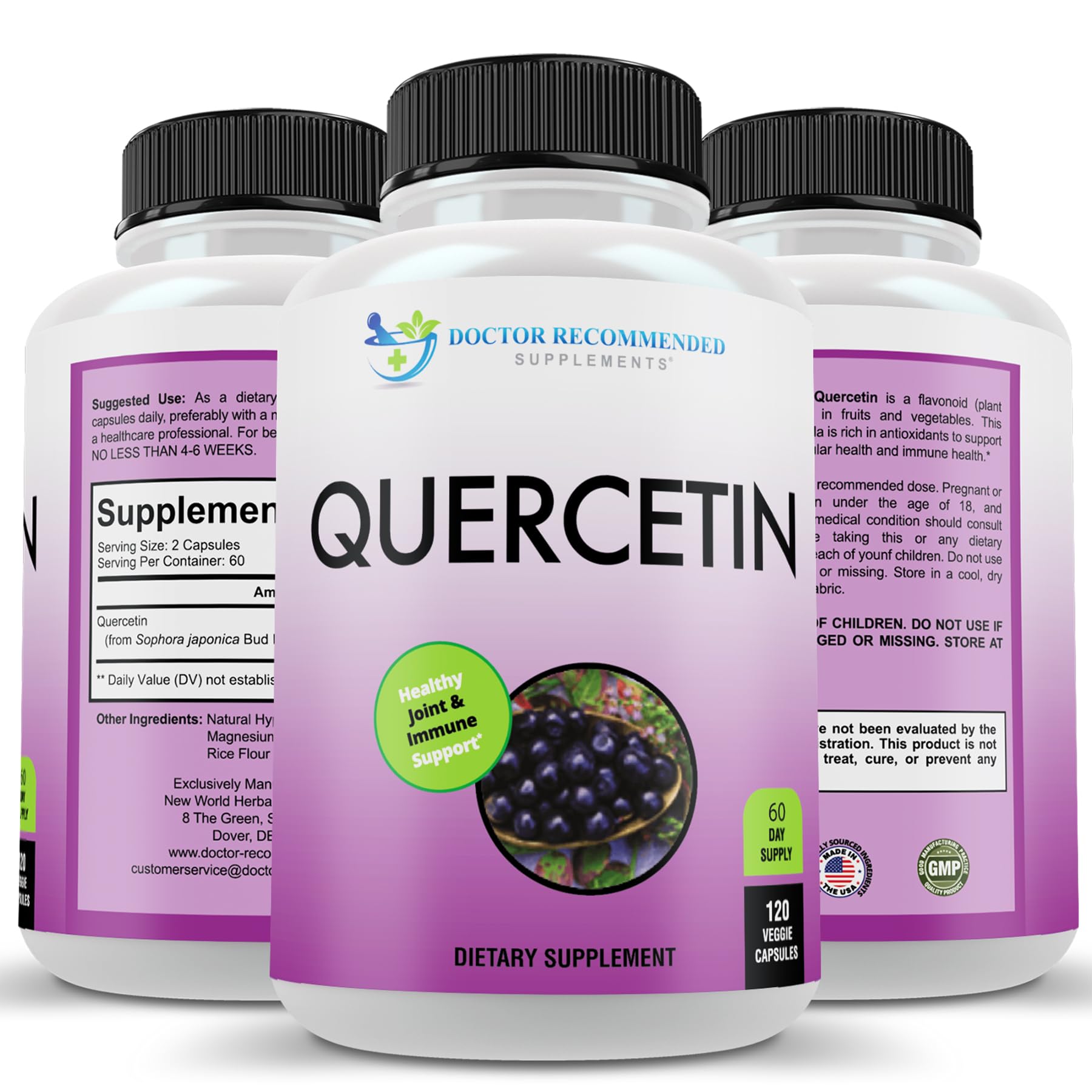 DOCTOR RECOMMENDED SUPPLEMENTS Quercetin 1000mg Per Serving - 120 Veggie Capsules, Vitamin Supplement, 60 Day Supply, (Vegan and Non-GMO)
