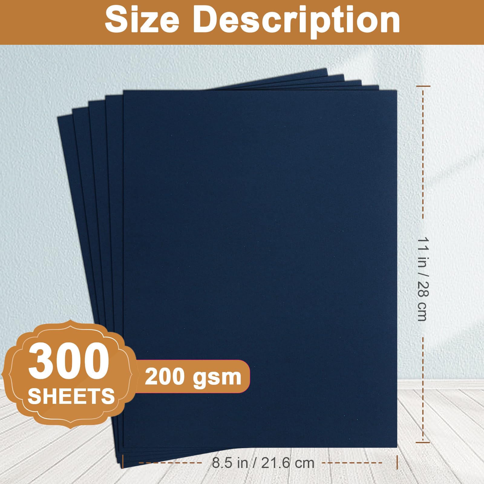 Silunkia 300 hojas de cartulina azul marino de 8.5 x 11 pulgadas, papel para manualidades, 75 libras, cartulina de papel azul oscuro pesado para hacer tarjetas, menús, impresora de oficina, tarjetas